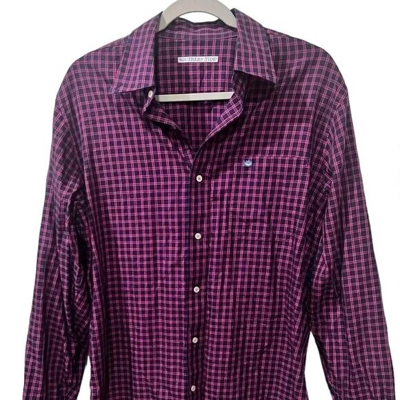 Southern Tide Men’s Long Sleeve Button Down Size Medium Tailored Fit pink plaid - Picture 1 of 6